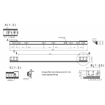 Механизм для раздвижных столов внутренний синхронный со стопором 35х850мм AKS 75773