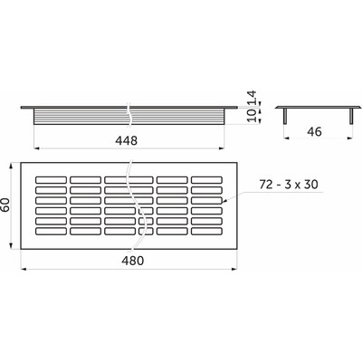 Решетка вентиляционная 480*60, серебро алюминий AKS 47689