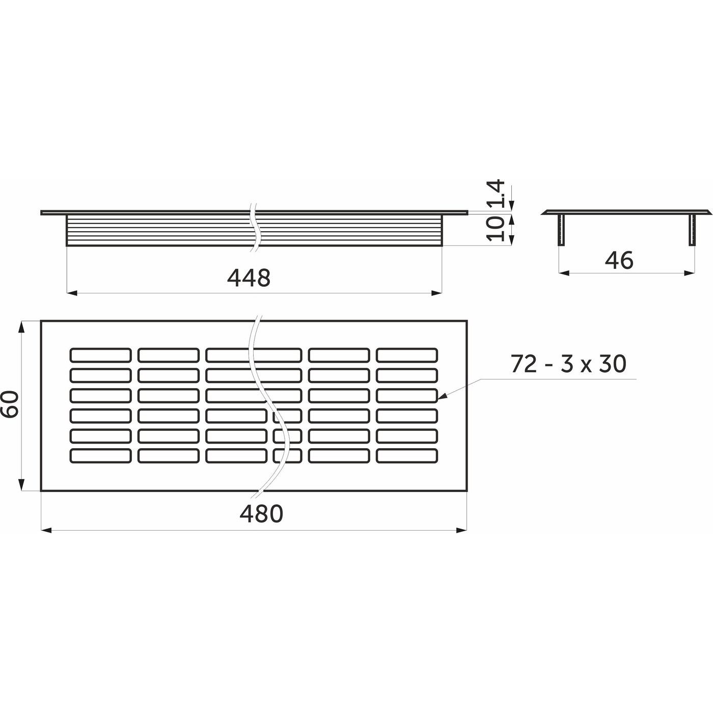 Решетка вентиляционная 480*60, серебро алюминий AKS 47689