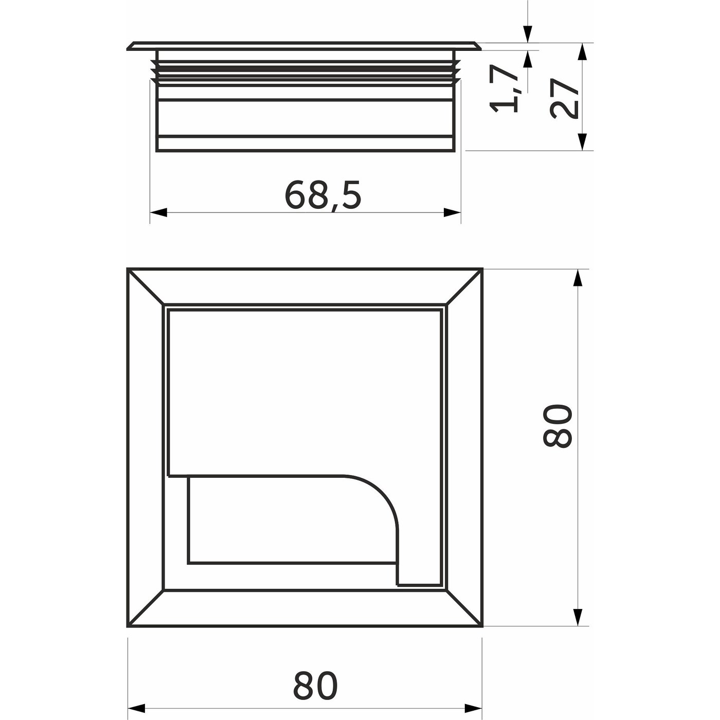 Пропуск кабельный метал. 80*80мм, алюминий AKS 68126