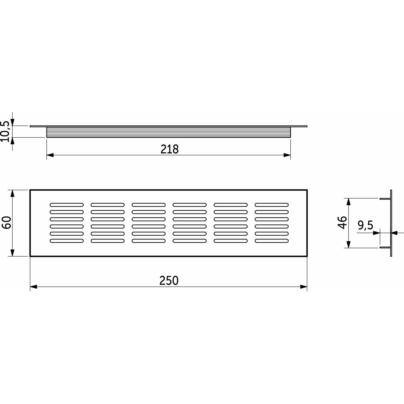 Решетка вентиляционная 250*60, черная AKS 89604