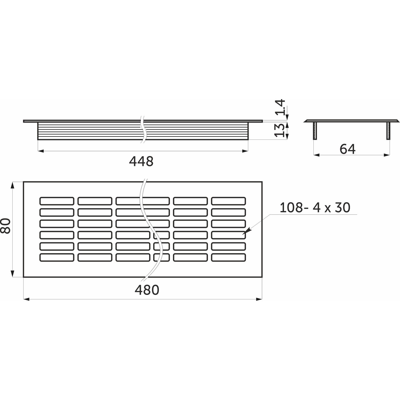 Решетка вентиляционная 480*80, черная AKS 65797