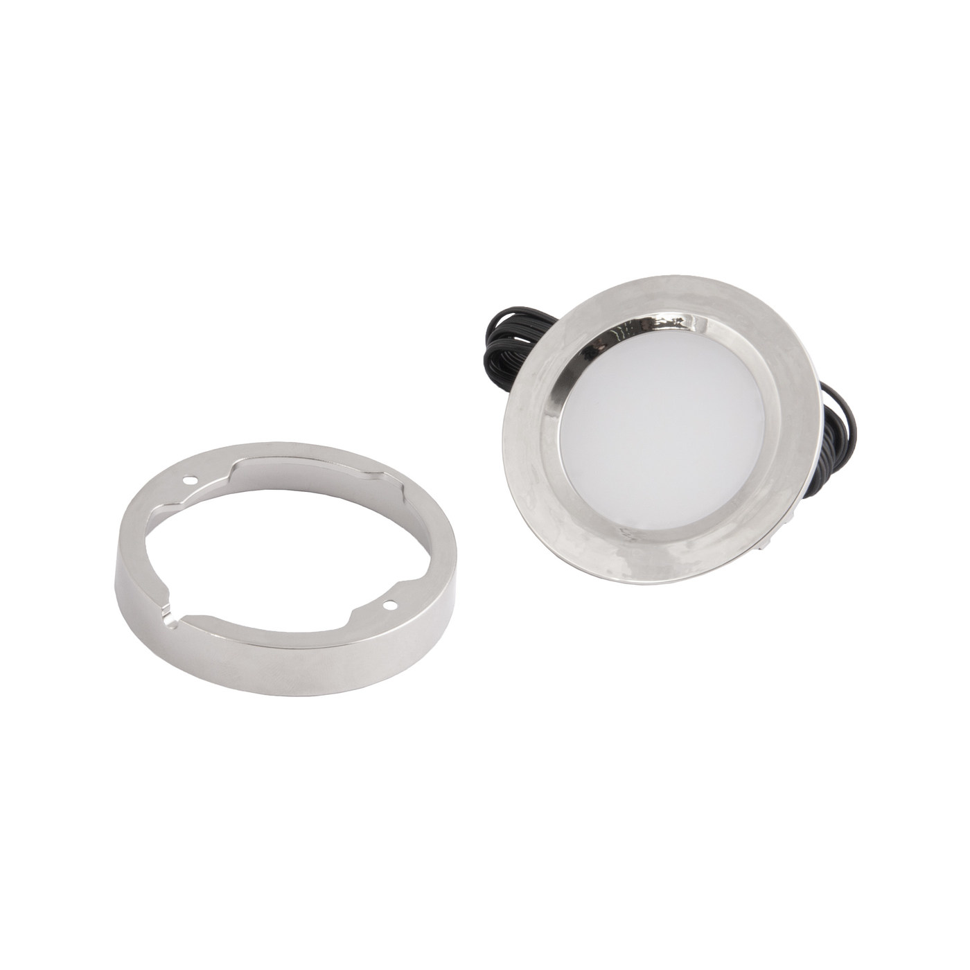 Светильник светодиодный STAR, врезной/накладной, 2W, 12V круглый, хром, 6000К, AKS 75633