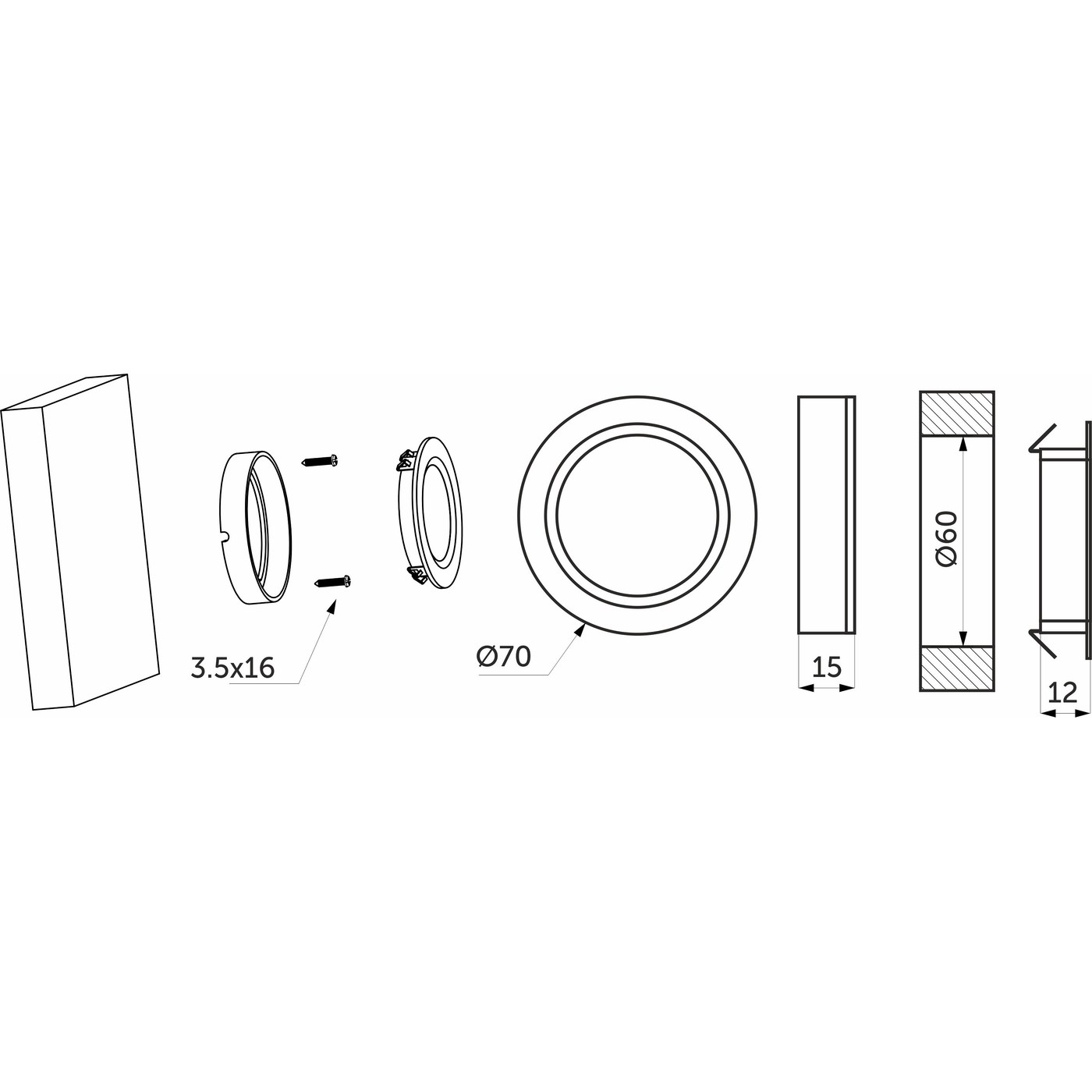 Светильник светодиодный STAR, врезной/накладной, 2W, 12V круглый, хром, 6000К, AKS 75633