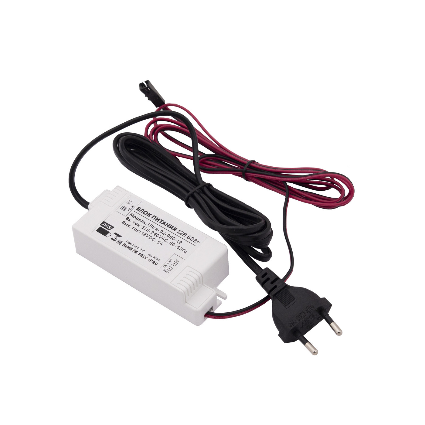 Блок питания AKS Ultra 60W/12V с вилкой и миниконнектором (по 2 м) AKS 82531