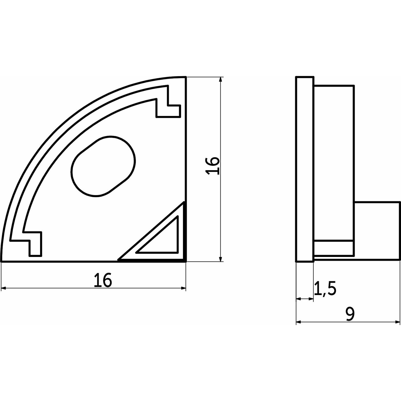Заглушка к алюминиевому профилю ORION-1616C, форма четверть круга, черная AKS 82536