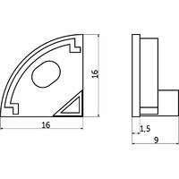Заглушка к алюминиевому профилю ORION-1616C, форма четверть круга, черная AKS 82536