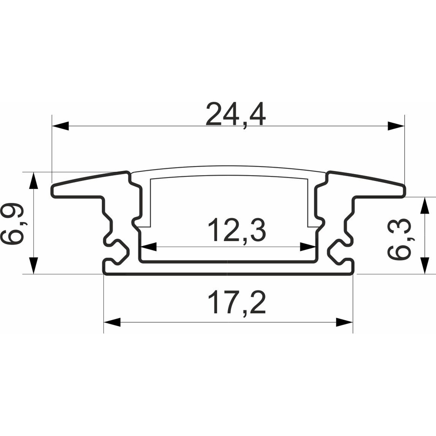 Профиль алюминиевый LIRA-1707 врезной с экраном, цвет алюминий, 3м AKS 89671