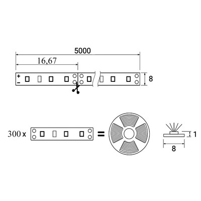 Лента светодиодная - 14,4W/m, 8мм, 2835, 180 д/м, IP20, холодный белый (6000K) - 5м AKS 82449 (снята с пр-ва)
