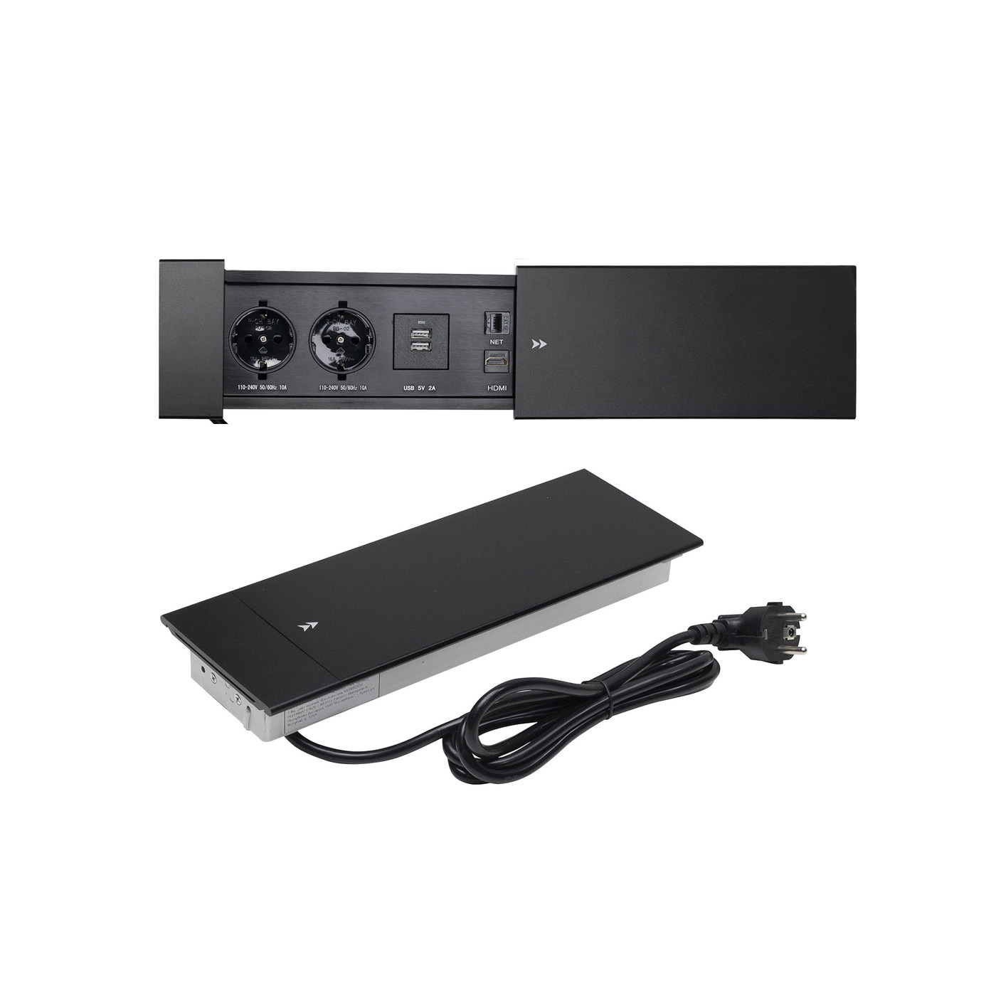 Выдвижной удлинитель 2 розетки/2 USB/HDMI/LAN 1,8м. черный AKS 78317