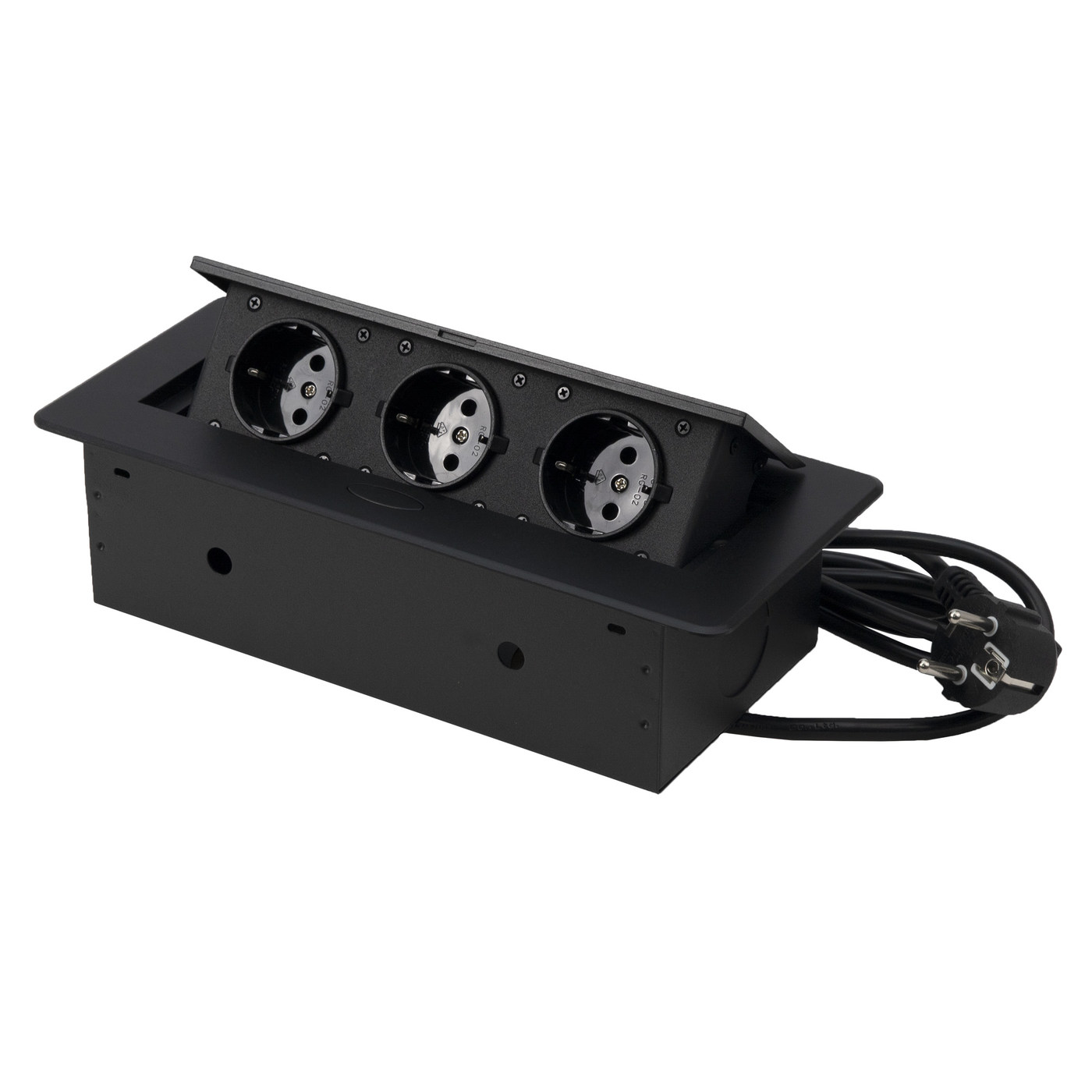 Выдвижной удлинитель AKS NOVA, 3 розетки, 2м. черный AKS 78893