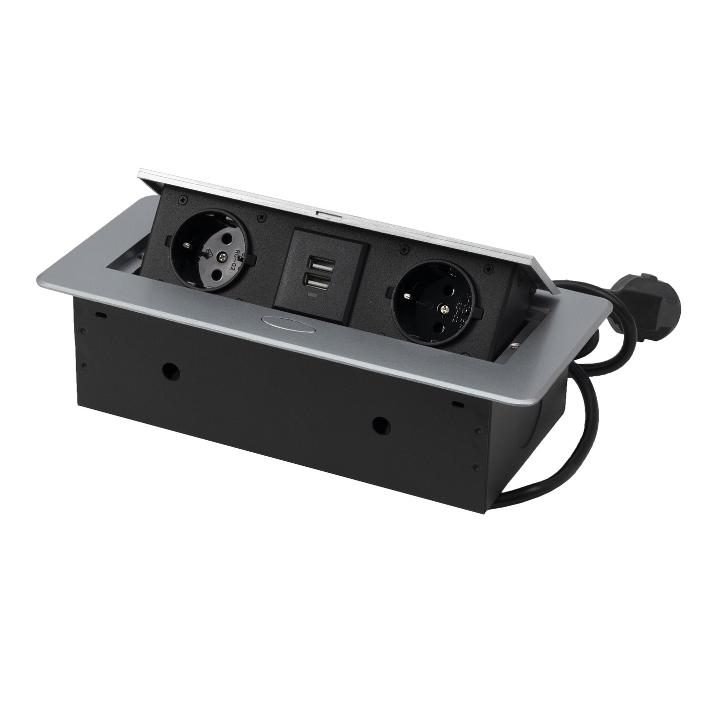 Выдвижной удлинитель AKS NOVA USB, 2 розетки, 2xUSB, алюминий, AKS 78889