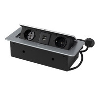 Выдвижной удлинитель AKS NOVA USB, 2 розетки, 2xUSB, алюминий, AKS 78889