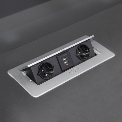 Выдвижной удлинитель AKS NOVA USB, 2 розетки, 2xUSB, алюминий, AKS 78889