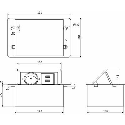 Выдвижной удлинитель NOVA 4, 1 розетка, 2xUSB-A, черный AKS 109636