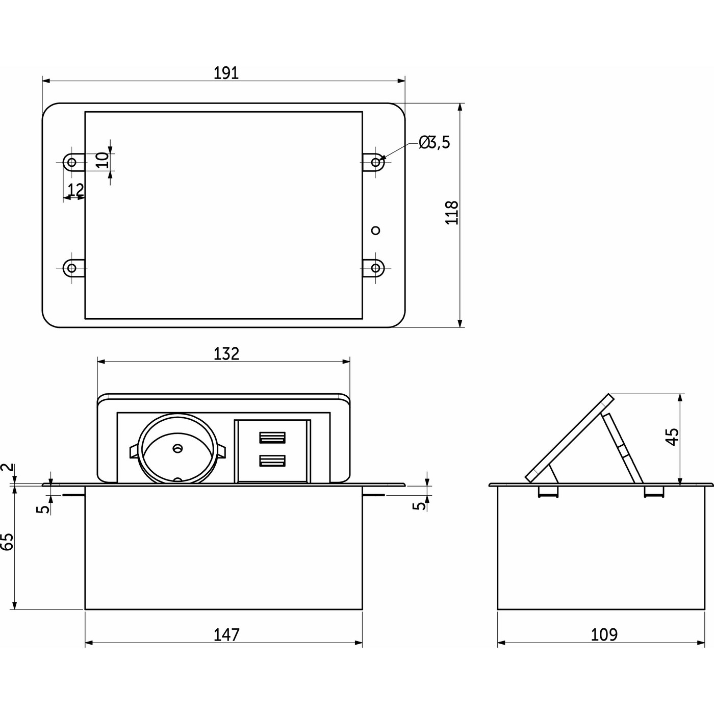 Выдвижной удлинитель NOVA 4, 1 розетка, 2xUSB-A, черный AKS 109636