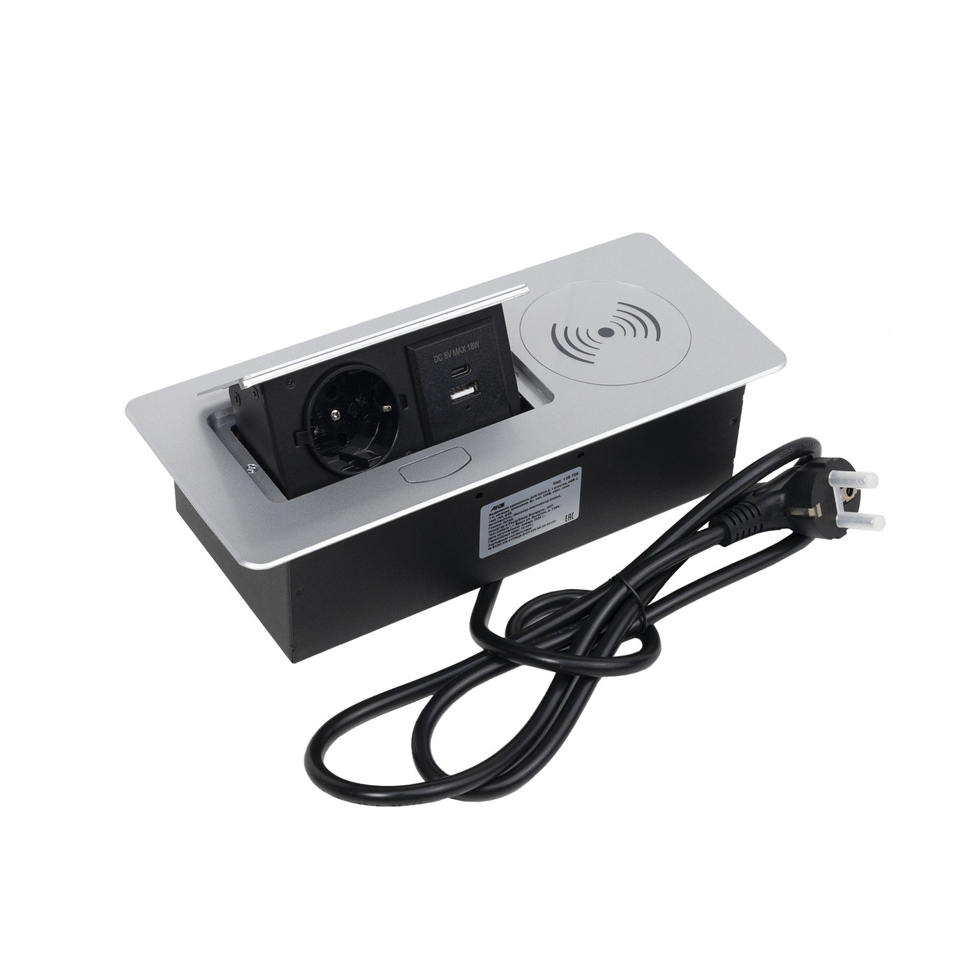 Выдвижной удлинитель NOVA 5, 1 розетка, USB A + C, wireless, алюминий AKS 108729