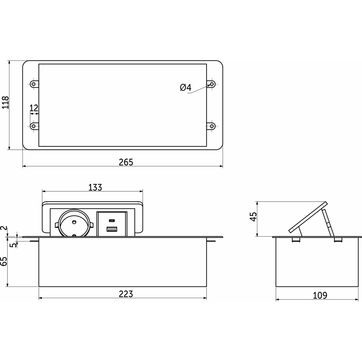 Выдвижной удлинитель NOVA 5, 1 розетка, USB A + C, wireless, алюминий AKS 108729
