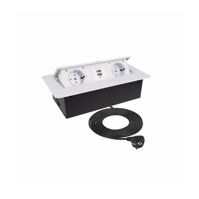 Выдвижной удлинитель NOVA USB, 2 розетки, 2xUSB, белый AKS 85089