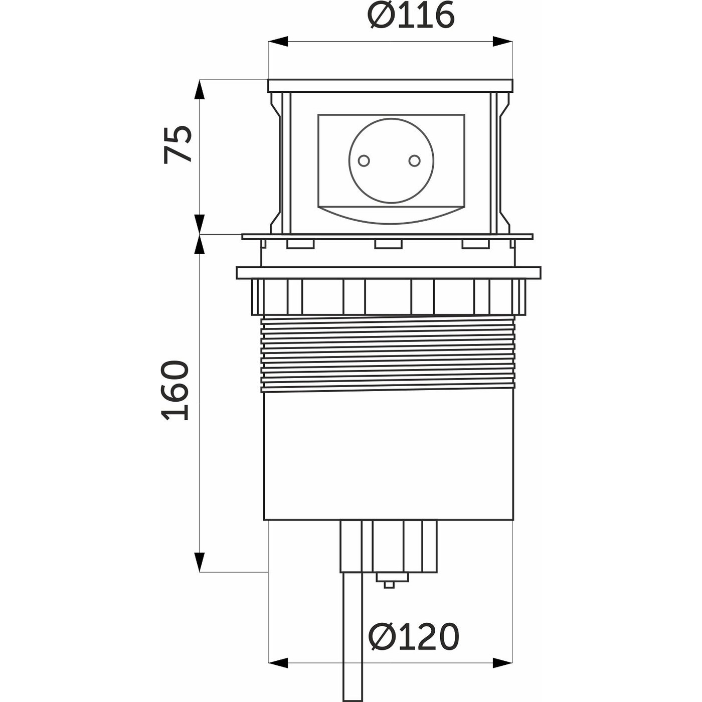 Выдвижной удлинитель Tor USB, 120 мм 3 розетки + 2USB, сталь AKS 78896
