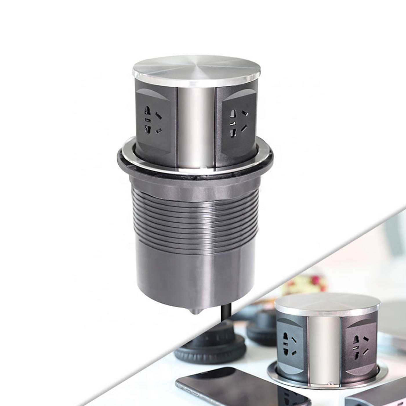 Выдвижной удлинитель Tor USB, 120 мм 3 розетки + 2USB, сталь AKS 78896