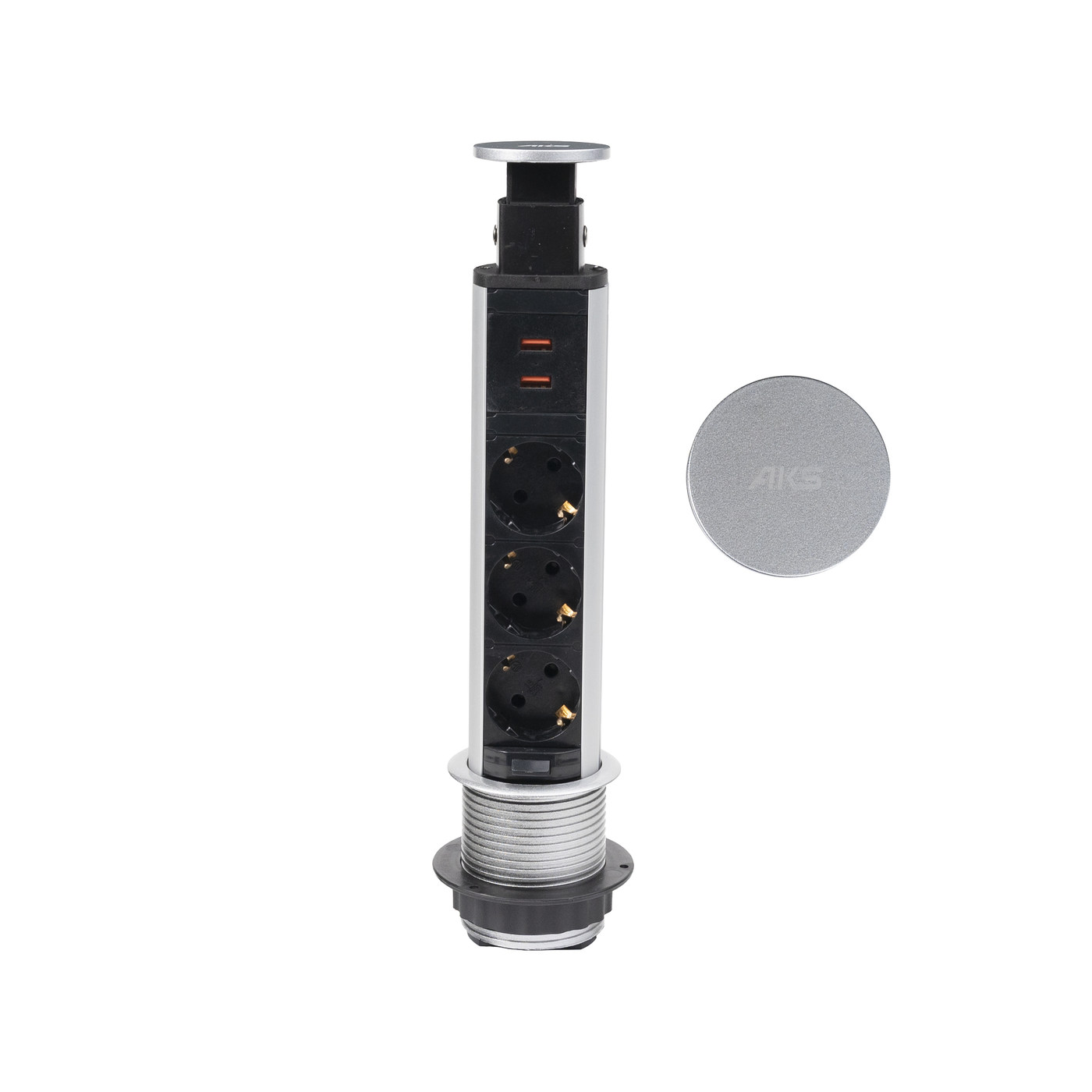 Выдвижной удлинитель Vulcan USB, 60 мм 3 розетки 2 USB, пластик, цвет алюминий AKS 78894