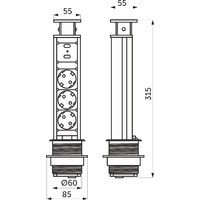 Выдвижной удлинитель Vulcan USB, 60 мм 3 розетки 2 USB, пластик, цвет алюминий AKS 78894