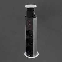 Выдвижной удлинитель Vulcan USB, 60 мм 3 розетки 2 USB, пластик, цвет алюминий AKS 78894