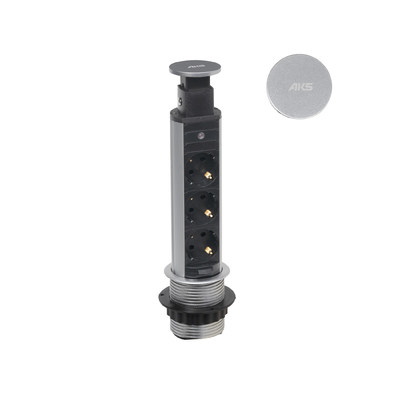 Выдвижной удлинитель Vulcan, 60 мм 3 розетки, пластик, цвет алюминий AKS 78890