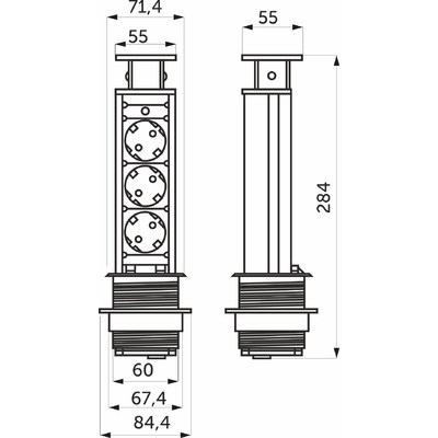 Выдвижной удлинитель Vulcan, 60 мм 3 розетки, пластик, цвет алюминий AKS 78890