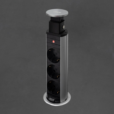 Выдвижной удлинитель Vulcan, 60 мм 3 розетки, пластик, цвет алюминий AKS 78890