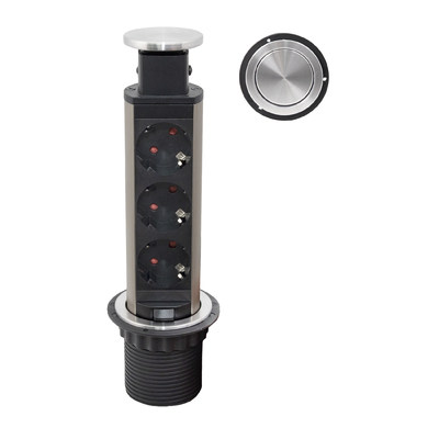 Выдвижной удлинитель Vulcan, 60 мм 3 розетки, пластик, цвет алюминий AKS 78890