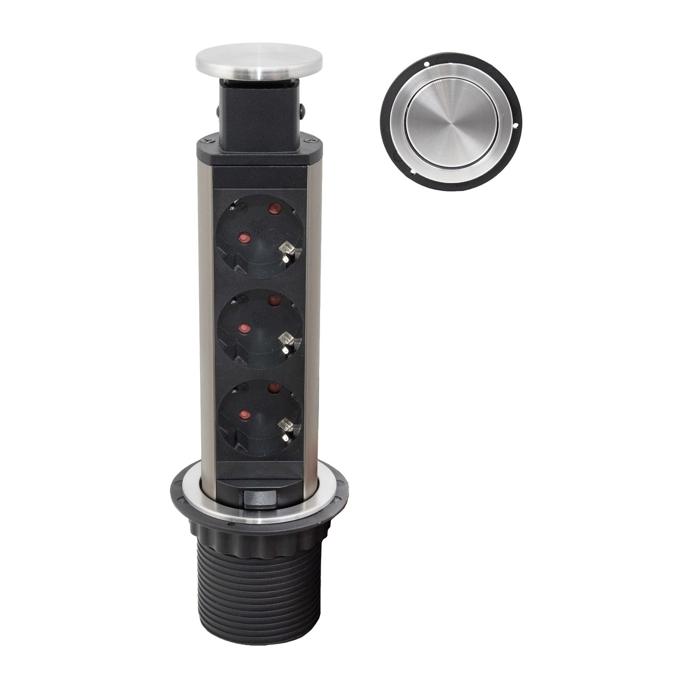 Выдвижной удлинитель Vulcan, 60 мм 3 розетки, пластик, цвет алюминий AKS 78890