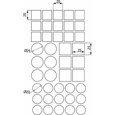 Подкладка самоприлипающая фетровая микс (d20,20*20, - 15 шт. d25,25*25 - 6 шт.) серая AKS 110844