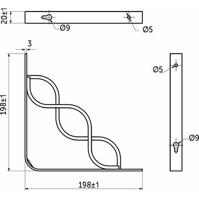 Полкодержатель INFINITY 200*200*20*3, черный AKS  68525