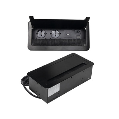 Выдвижной удлинитель Atlas USB, 2 розетки, USB A + C, HDMI, LAN, черный, AKS 78316