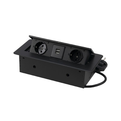Выдвижной удлинитель NOVA USB, 2 розетки, 2хUSB, черный, AKS 78891