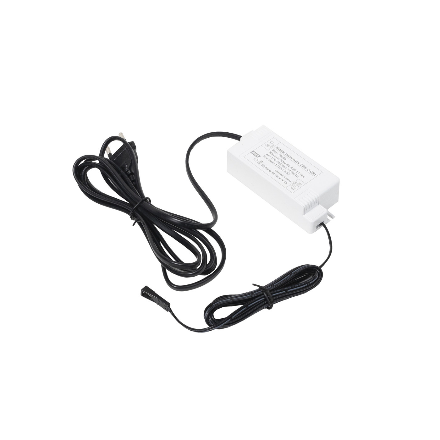 Блок питания Ultra 30W/12V с вилкой и миниконнектором (по 2 м), AKS 75056