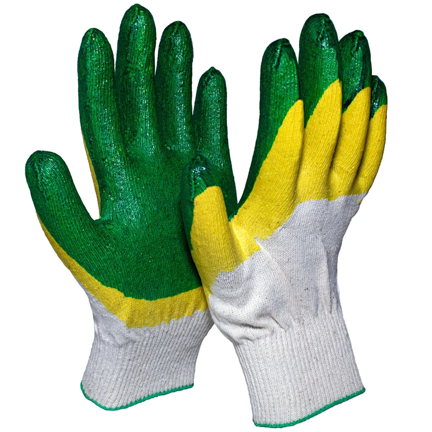 Перчатки трикотажные с 2-м латексным обливом (Зеленые) уп.300 пар