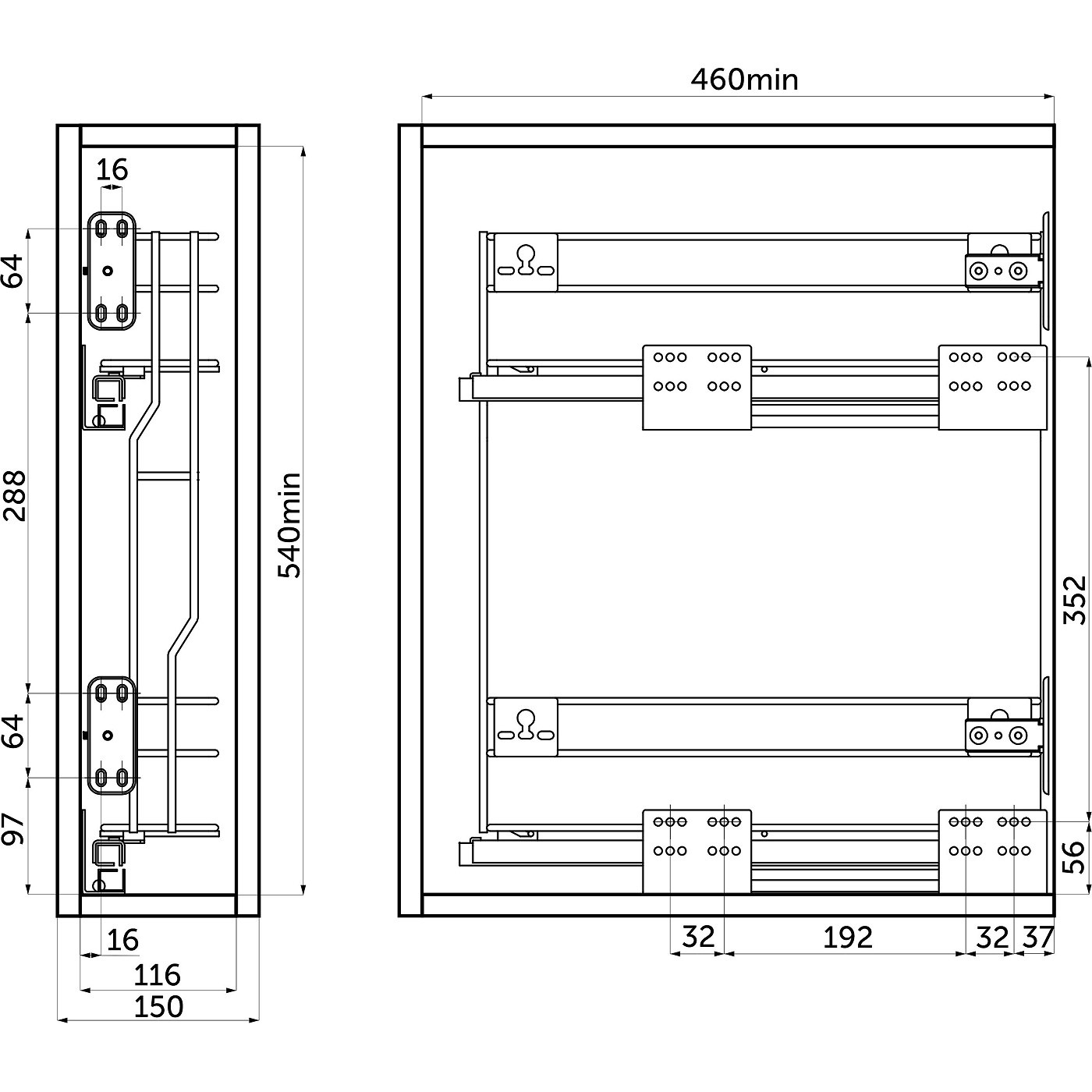 Корзина Карго боковая 15/2 без направляющих, хром Variant Multi AKS 48195