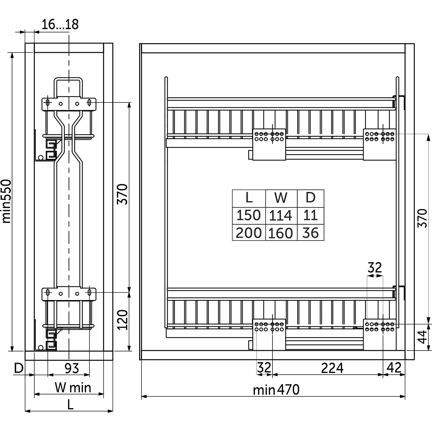 Корзина Карго 15 с направляющей скр.монтажа, левая, хром (2ур) AKS 78758