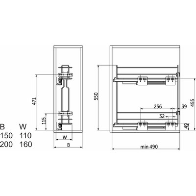Корзина Карго 20/2 с направляющей скр.монтажа с доводчиком,боковая, левая, графит Weixpol AKS 89645