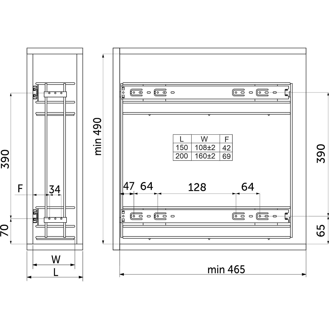 Выдвижная корзина-карго 150 крепл.боковое/универс., черный GRIDLI 113502