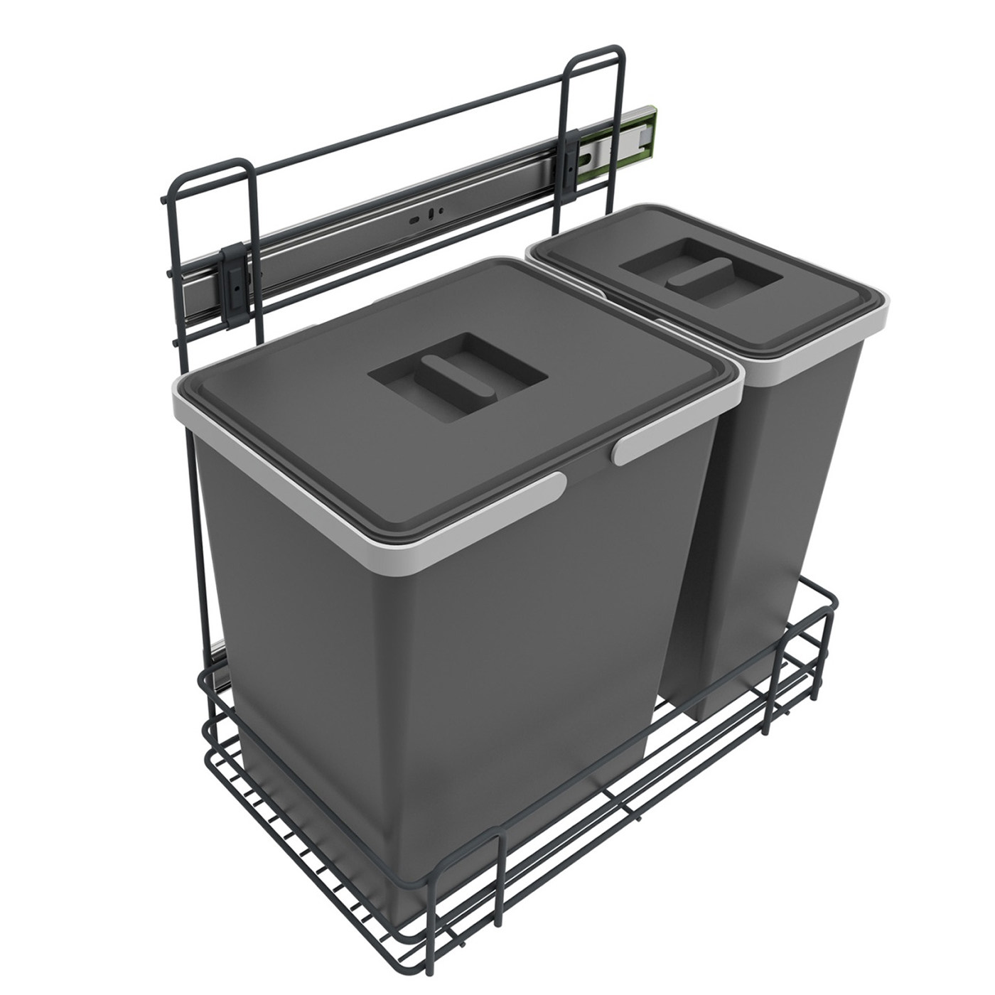 Корзина для мусора выдвижная 18+8 л (фасад 300 мм) бок. крепление с доводчиком Графит AKS 89626