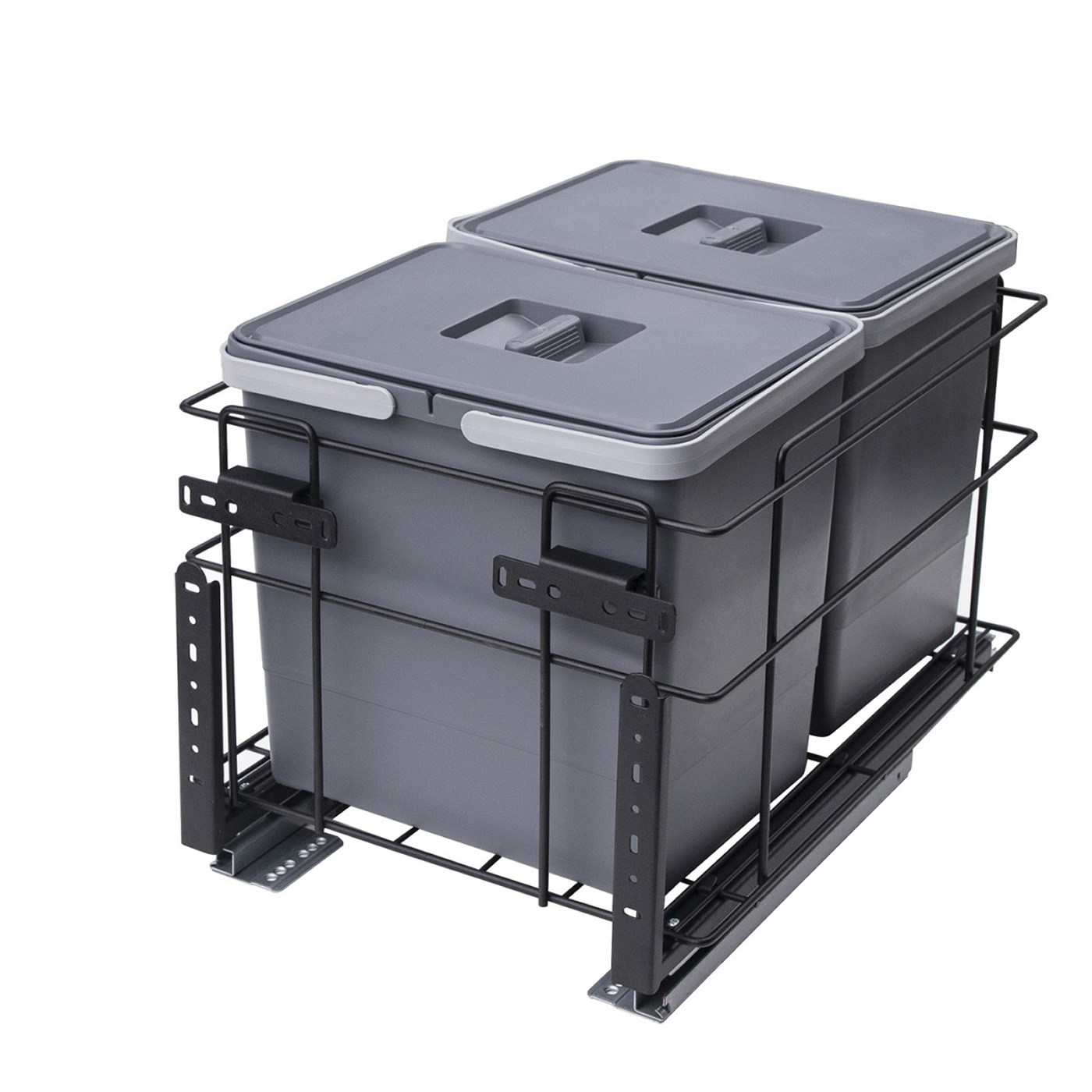 Корзина для мусора 2*15 л (фасад 400 мм) с креп. + довод. черный+серый AKS 87473