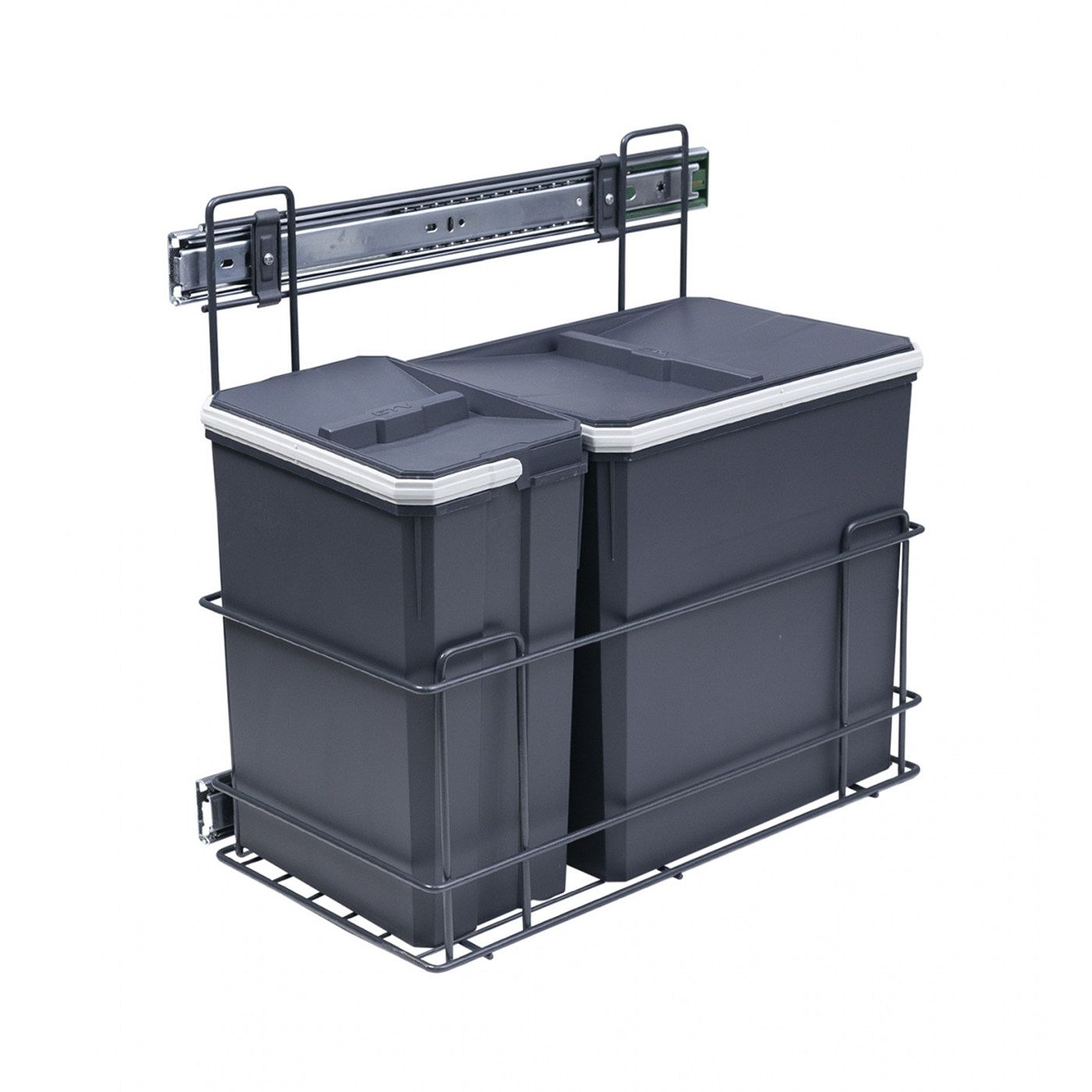 Корзина для мусора выдвижная 15+6л, бок. крепл., с дов., графит AKS 95601