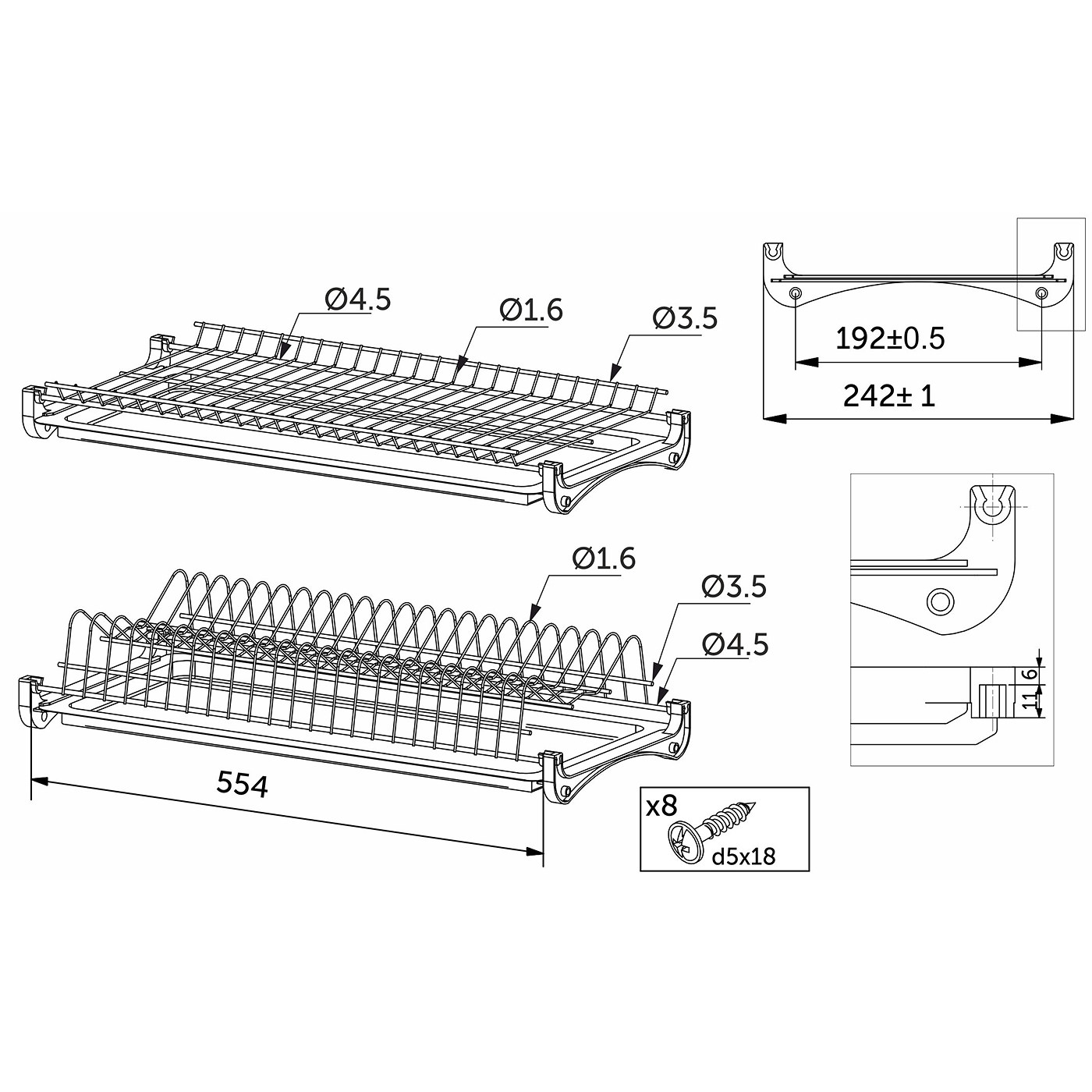 Корзина L600 с алюминиевым профилем хром (1уп1компл.) AKS 78259