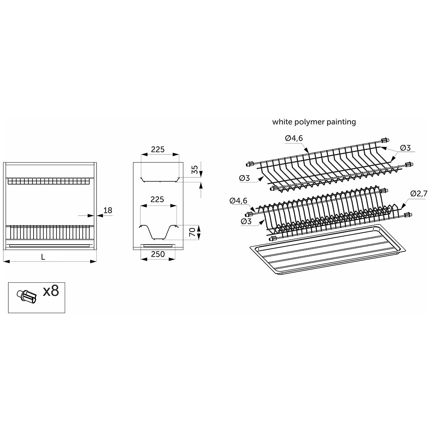 Сушка Standard-1 L-400 сталь, белый REJS (1уп15компл) AKS 10435