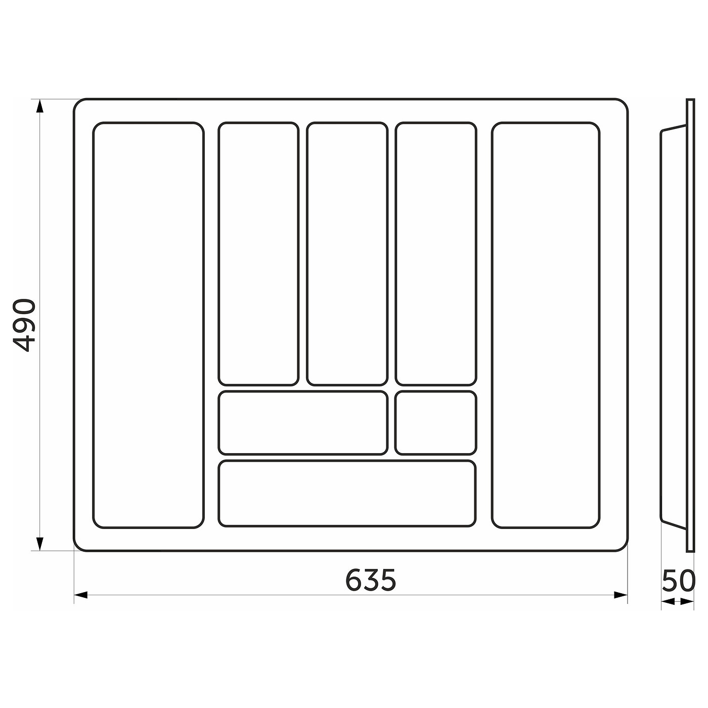 Лоток для столовых приборов 700, металлик 635*490 AKS  13437