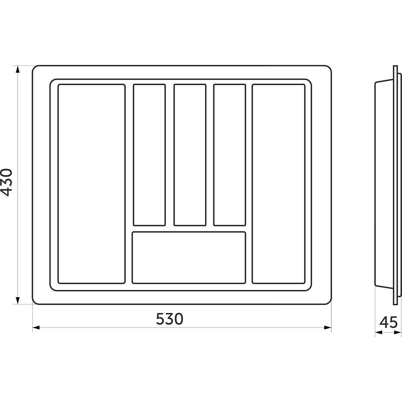 Лоток для столовых приборов 600 Standart 530/430 металлик AKS 13473